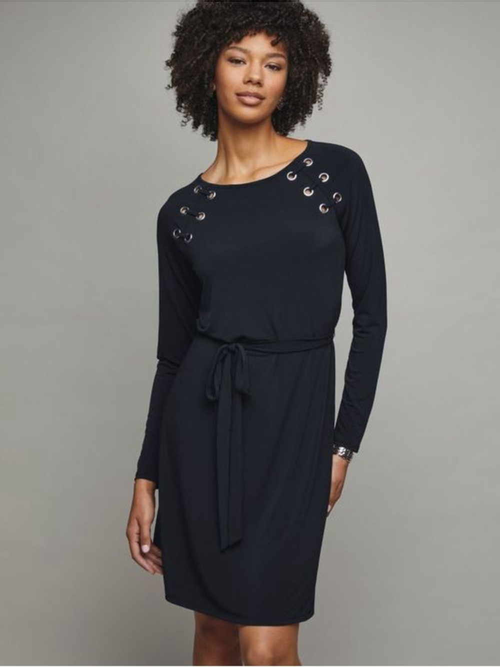 P31 Studio 1886 Long-Sleeve Grommet Dress with Self Tie Belt - Size: Small